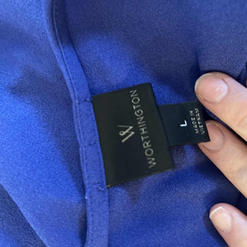 Worthington Royal Blue V-Neck Pleated Sleeveless Blouse Size Large - Picture 2 of 4